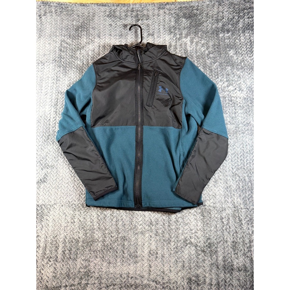 Under Armour Jacket Mens SM Black Blue Outdoor‎ Loose Fit Fleece Hooded Full Zip